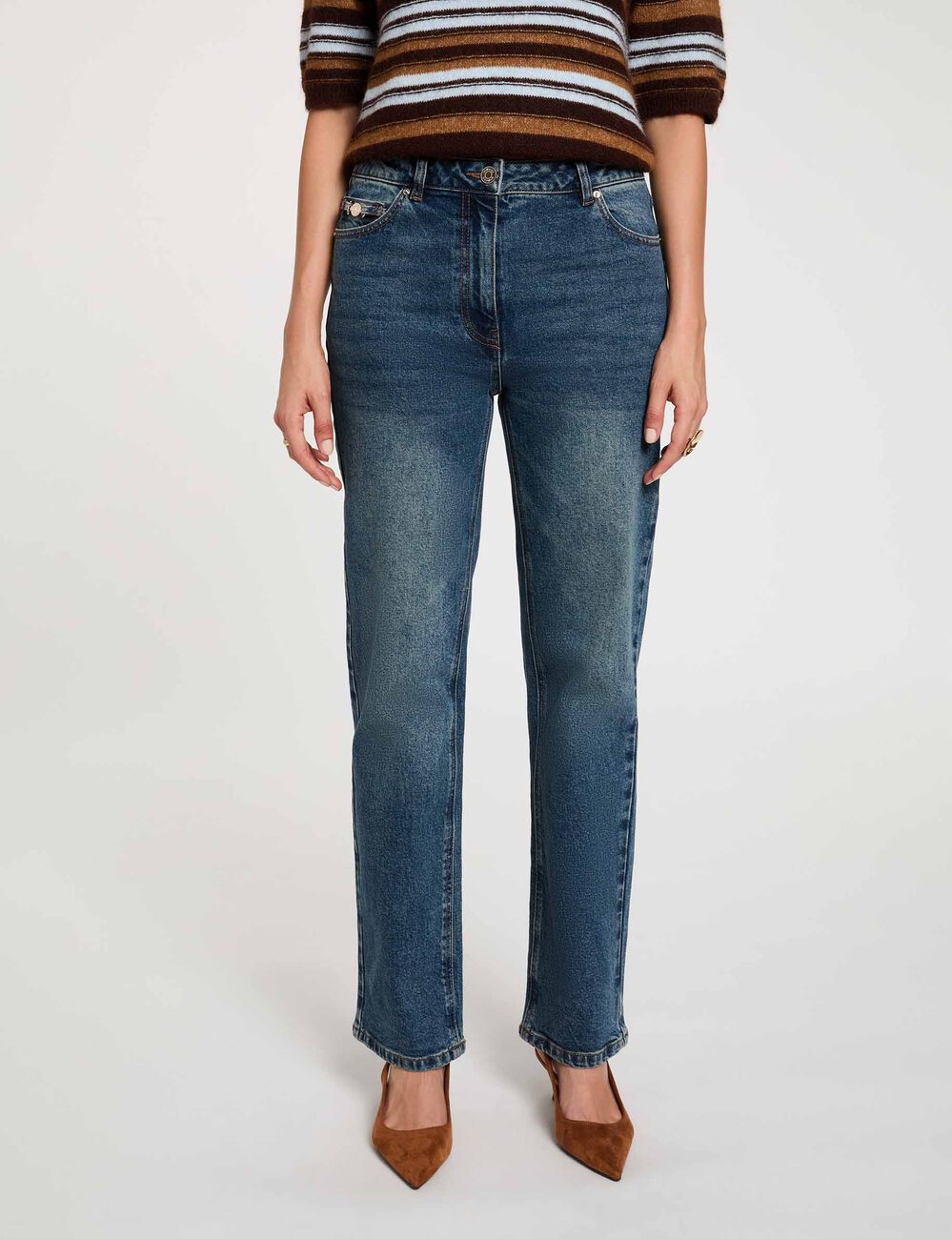 Vaqueros rectos de tiro alto denim stone mujer