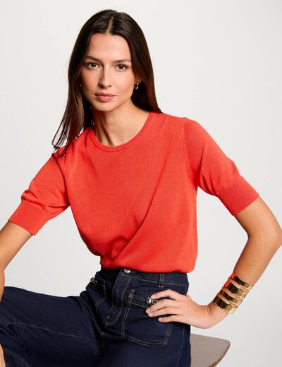 Jersey manga corta naranja oscuro mujer