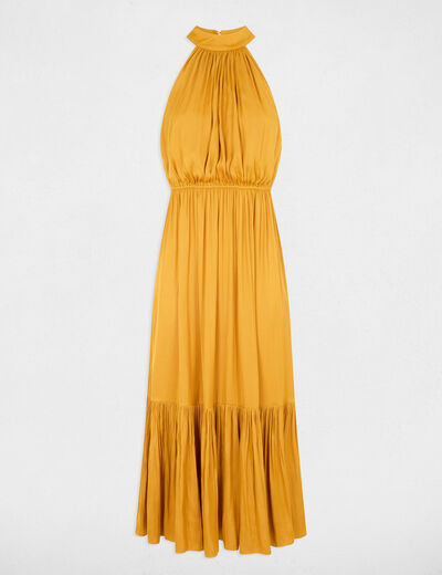 Vestido largo acampanado holgado amarillo mostaza mujer