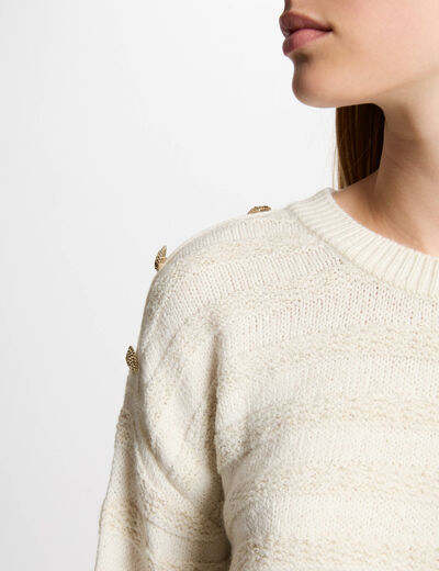 Jersey cuello redondo botones beige mujer
