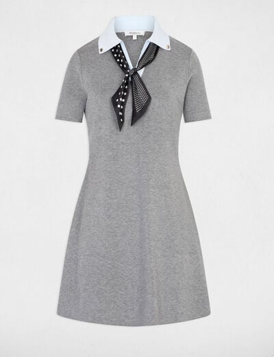 Vestido de punto con cuello vuelto gris claro mujer