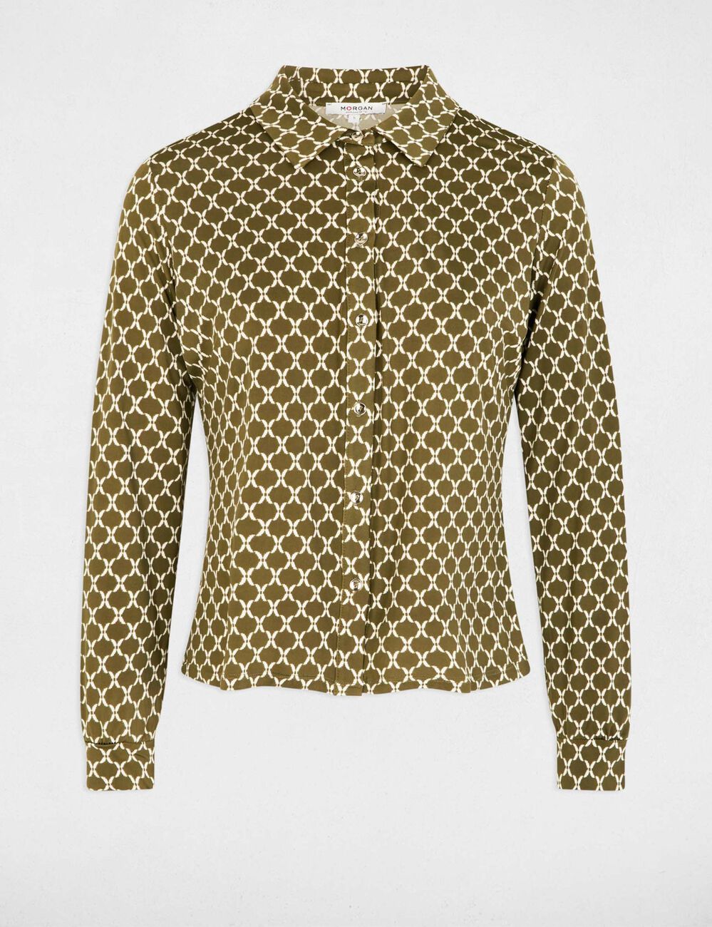 Camisa con cuello vuelto verde caqui mujer