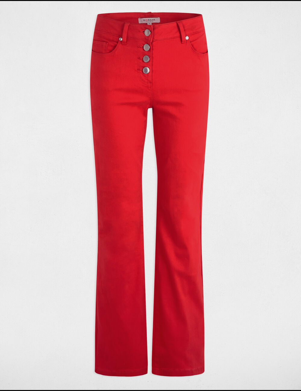 Pantalón boot-cut abotonado rojo mujer