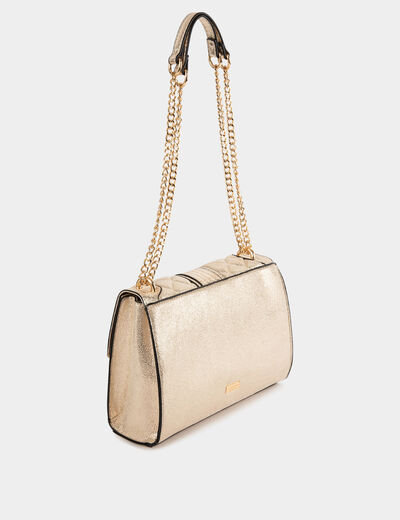 Bolso con solapa acolchado y metalizado amarillo oro mujer
