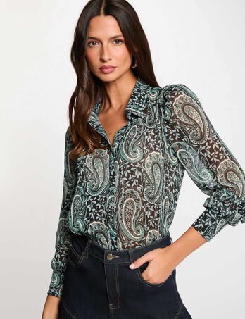 Camisa fluida estampada multicolor mujer