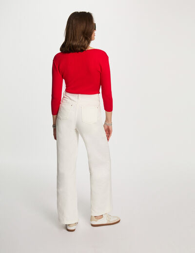 Jersey acanalado escote en V rojo mujer