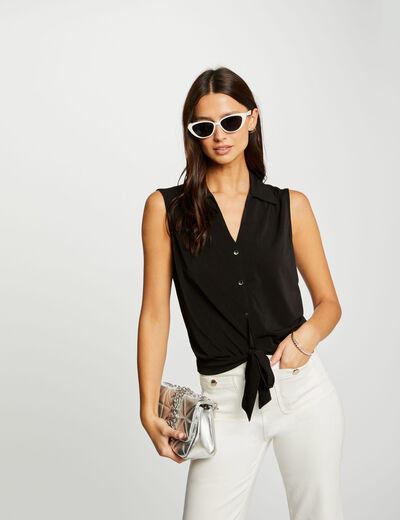 Blusa anudada sin mangas negro mujer