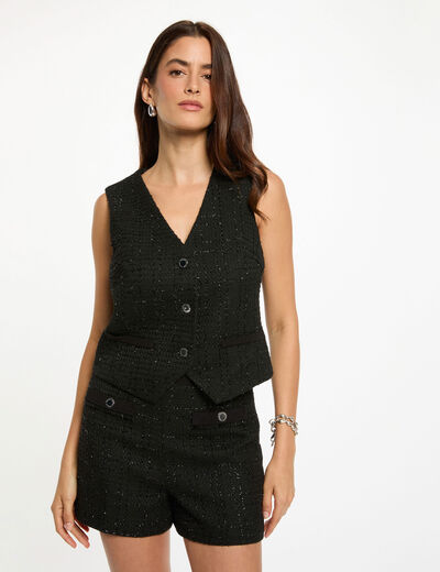 Short ajustado de tweed negro mujer
