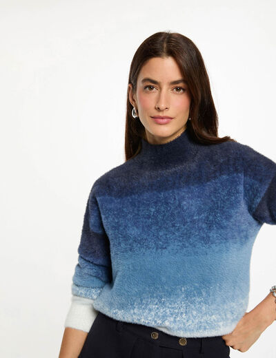 Jersey con cuello alto azul mujer
