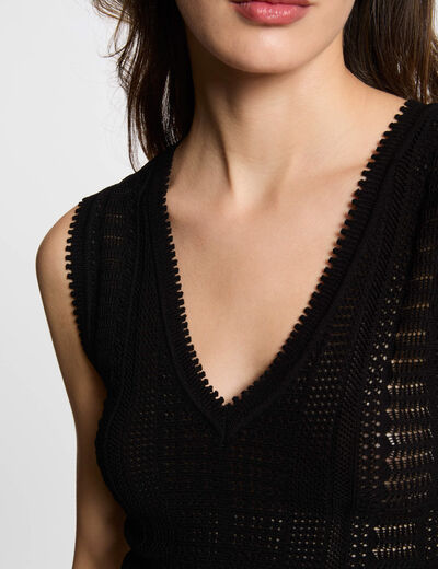 Jersey calado sin mangas negro mujer