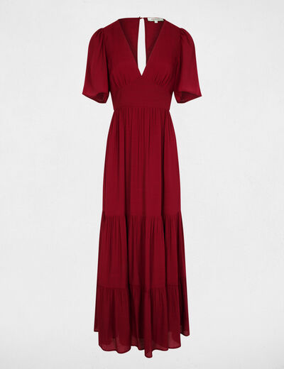 Vestido largo con cuello en V burdeos mujer