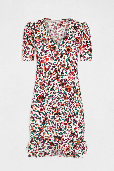 Vestido ajustado fruncido estampado multicolor mujer