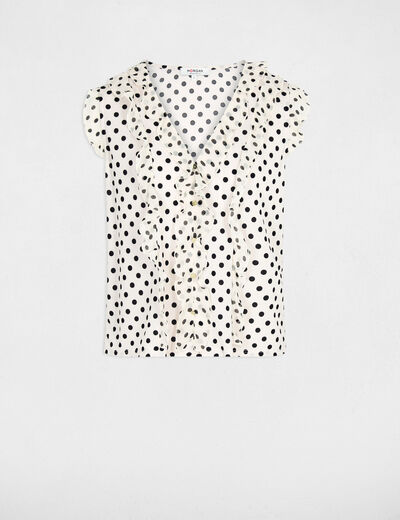 Camisa cuello v mangas cortas marfil mujer