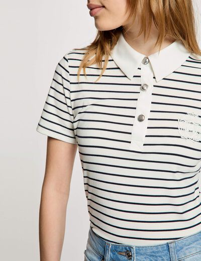 Top de rayas con cuello polo blanco mujer