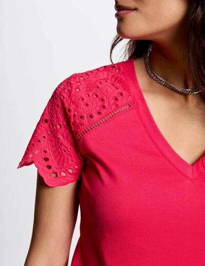 Camiseta manga corta rosado fucsia mujer