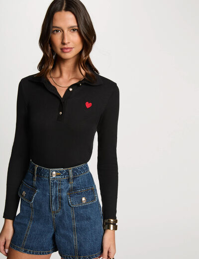 Polo manga larga negro mujer