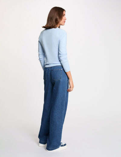Jersey cuello redondo botones azul cielo mujer