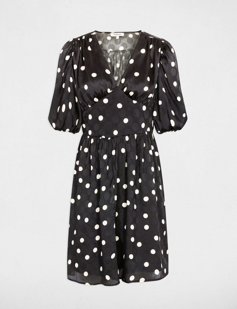 Vestido corto con mangas abullonadas negro mujer