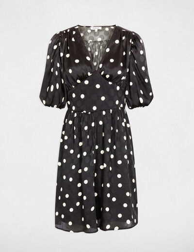 Vestido corto con mangas abullonadas negro mujer