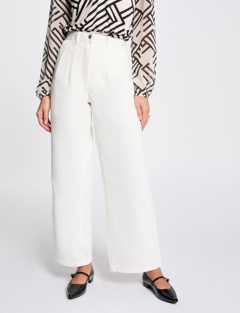Vaquero pernera ancha blanco mujer
