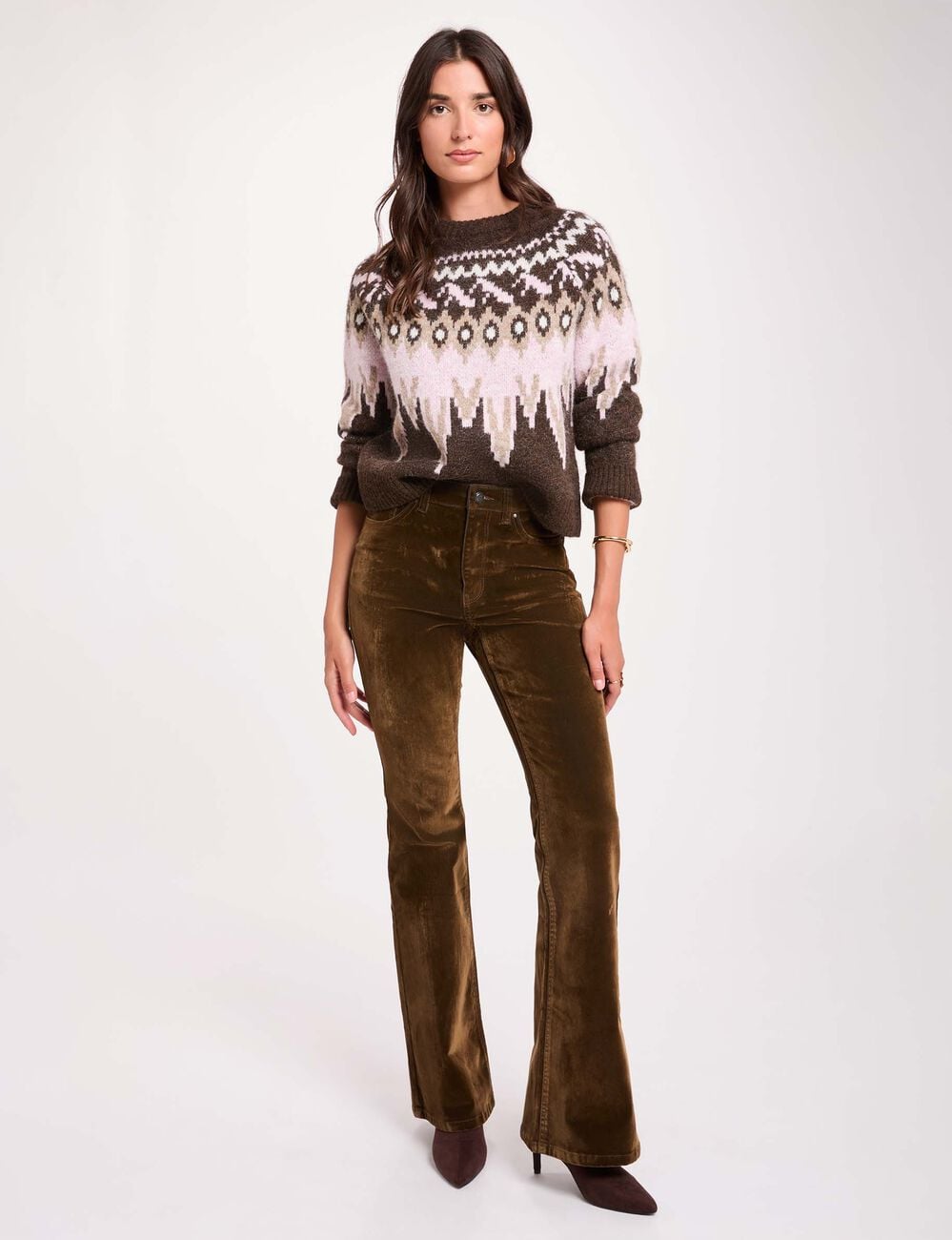 Pantal&oacute;n bootcut de terciopelo color bronce mujer