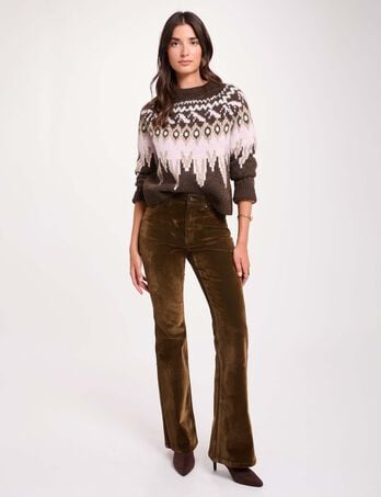 Pantal&oacute;n bootcut de terciopelo color bronce mujer
