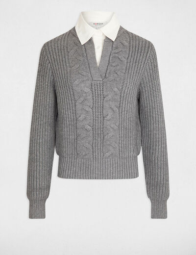 Jersey cuello tipo camisa gris moyen mujer