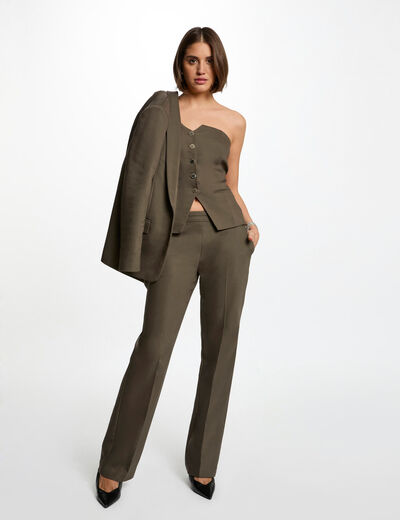 Pantalón cigarette con pinzas verde caqui mujer