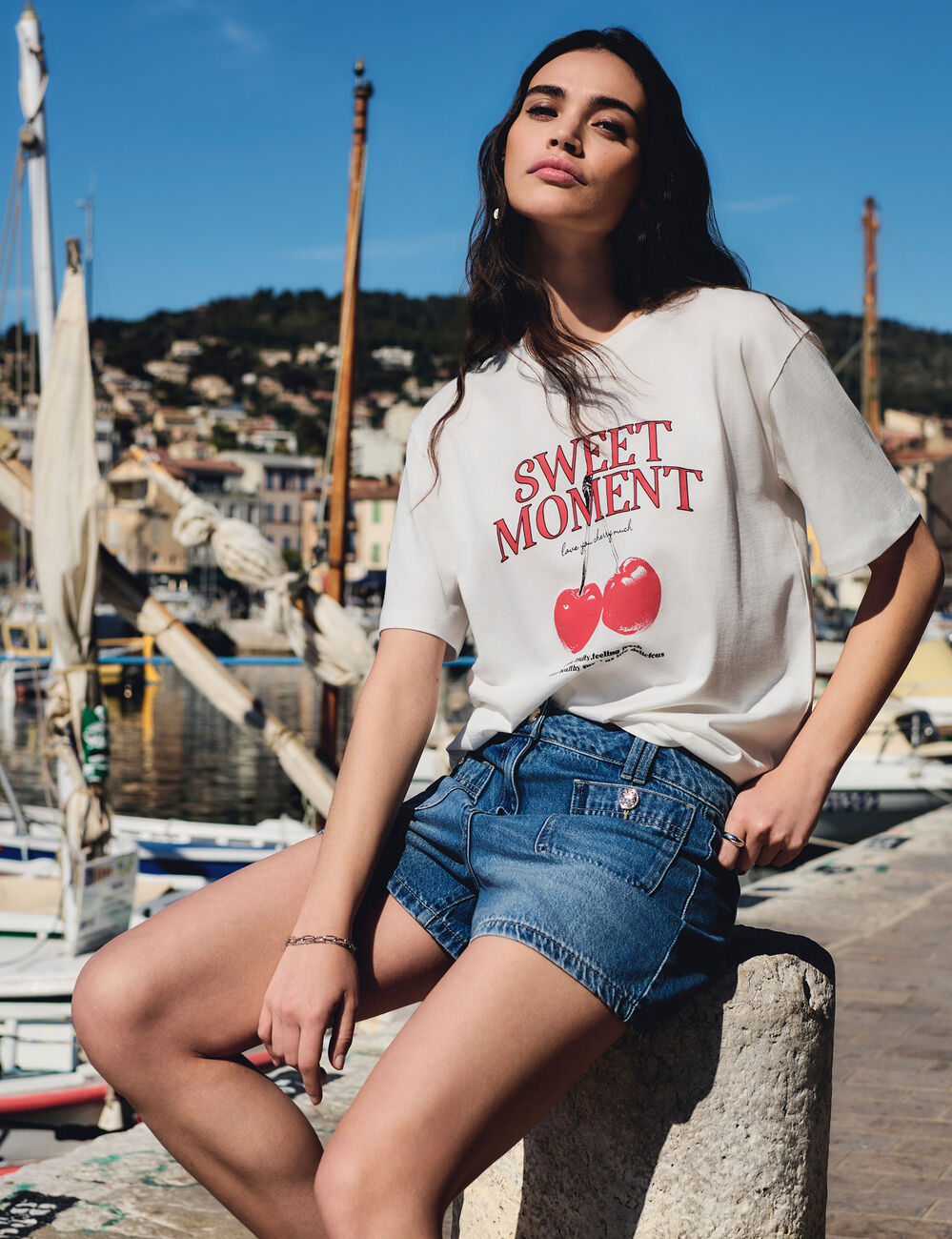 Short vaquero slim denim stone mujer