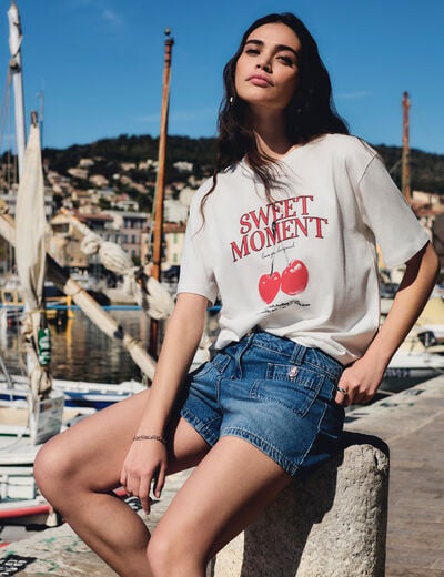 Short vaquero slim denim stone mujer