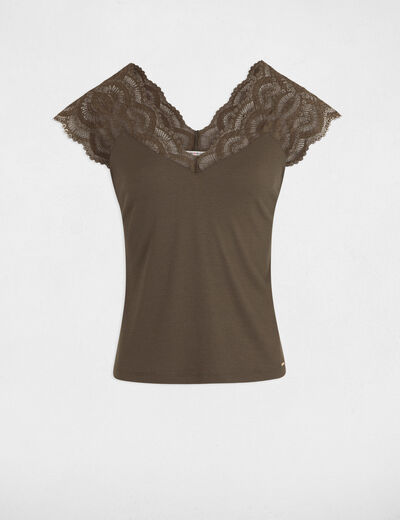 Camiseta manga corta verde caqui mujer
