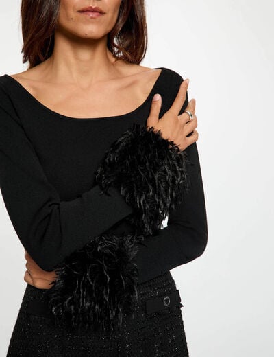 Jersey cuello u mangas largas negro mujer