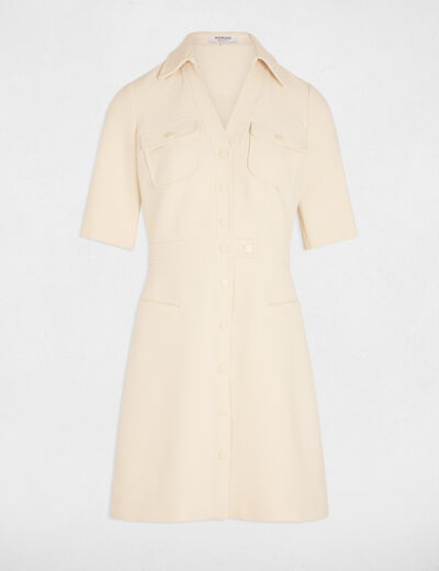 Vestido corto evasé abotonado crudo mujer