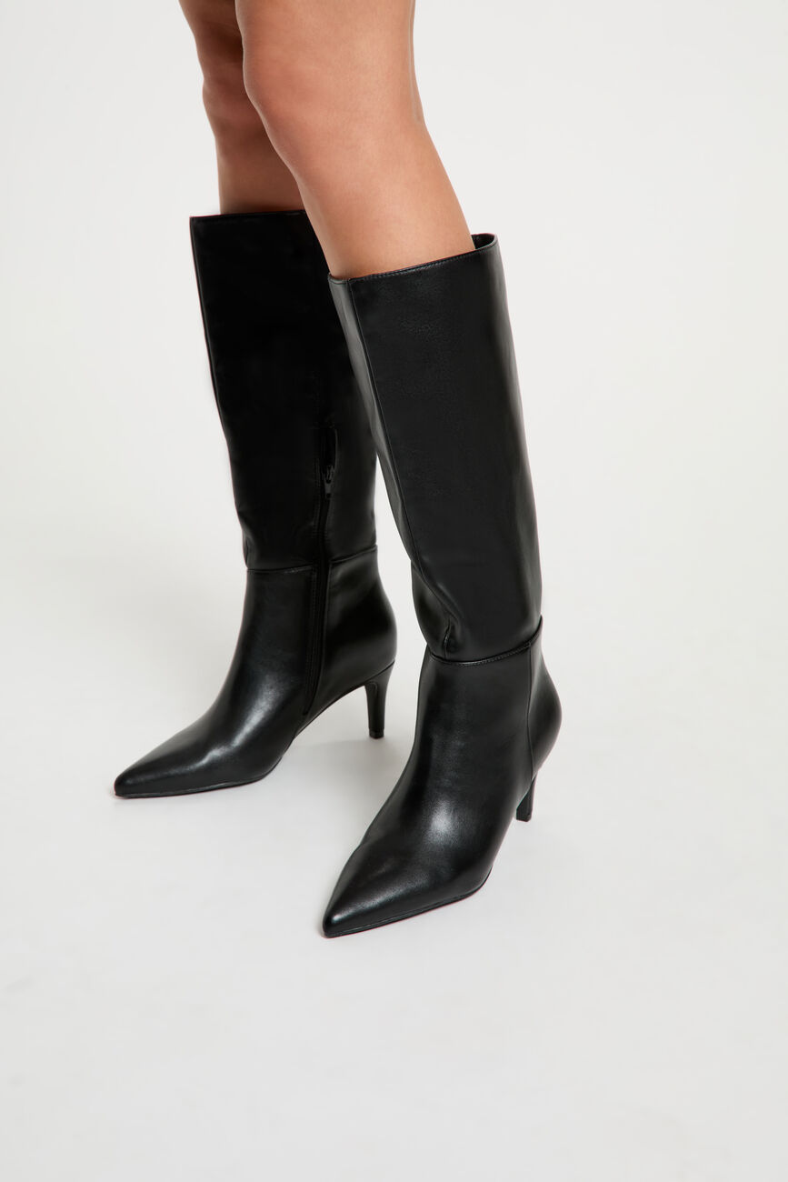Bota de tac&oacute;n de piel sint&eacute;tica negro mujer