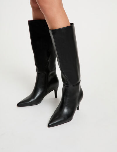 Bota de tac&oacute;n de piel sint&eacute;tica negro mujer