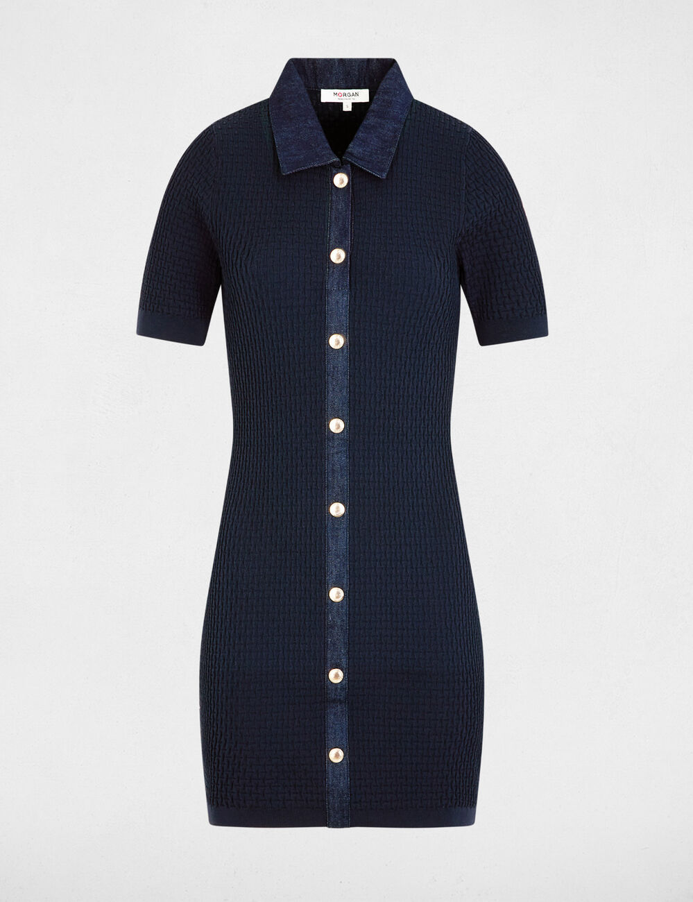 Vestido de punto corto ajustado azul marino mujer