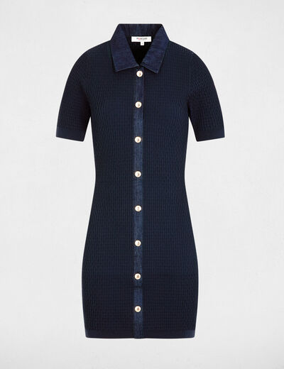 Vestido de punto corto ajustado azul marino mujer