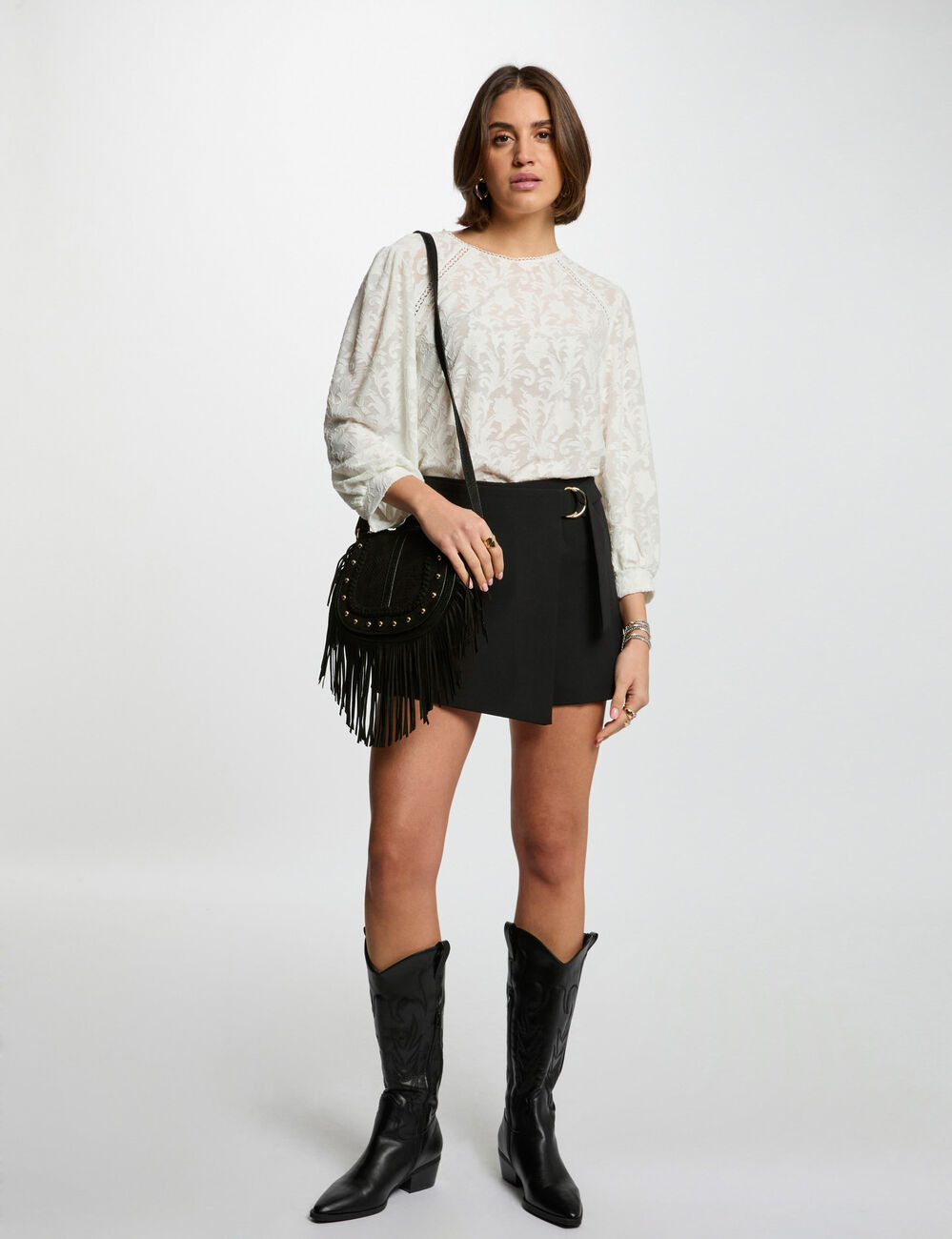 Falda short ajustada negro mujer