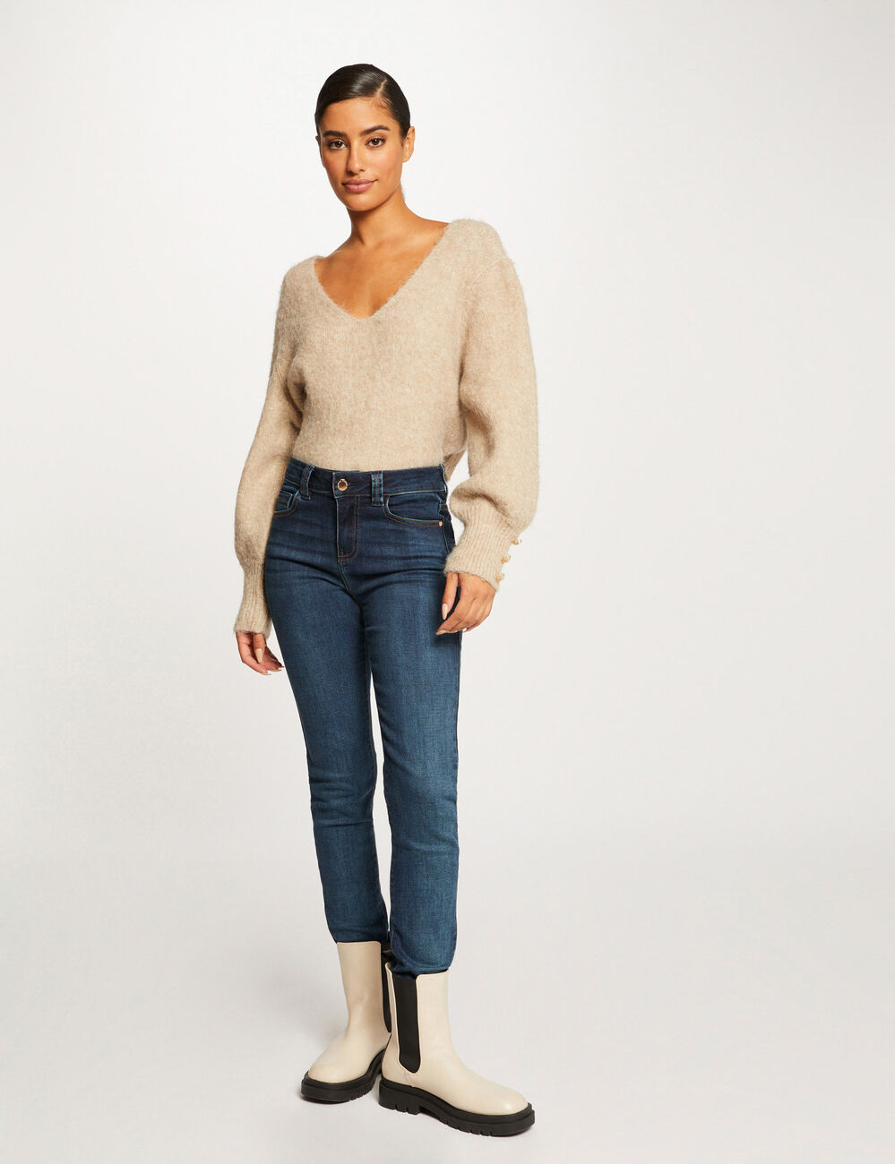 Vaquero slim talle alto vaquero stone mujer