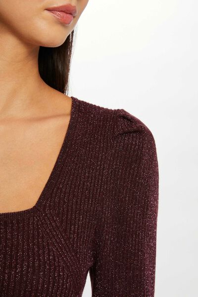 Jersey manga larga cuello cuadrado ciruela mujer