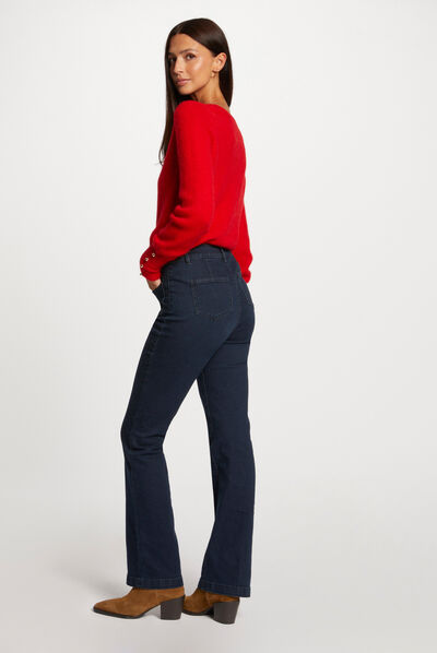 Jersey manga larga con escote en V rojo mujer