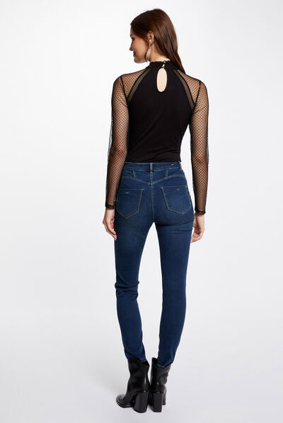 Camiseta manga larga con plumeti negro mujer