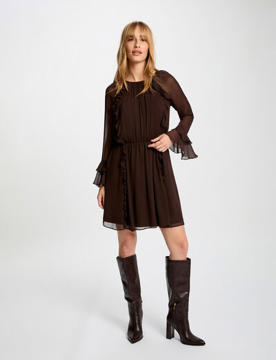 Vestido corto fluido marr&oacute;n oscuro mujer