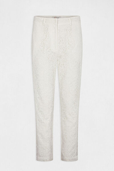 Pantalón recto de encaje crudo mujer