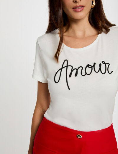 Camiseta recta con inscripci&oacute;n blanco mujer