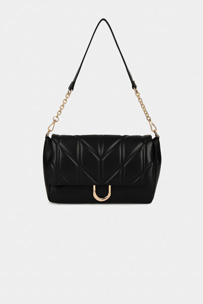 Bolso con solapa acolchado negro mujer