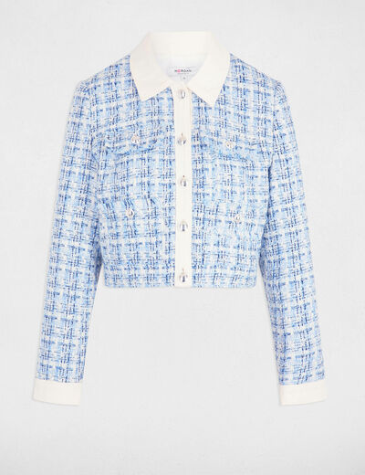 Chaqueta corta tweed multicolor mujer