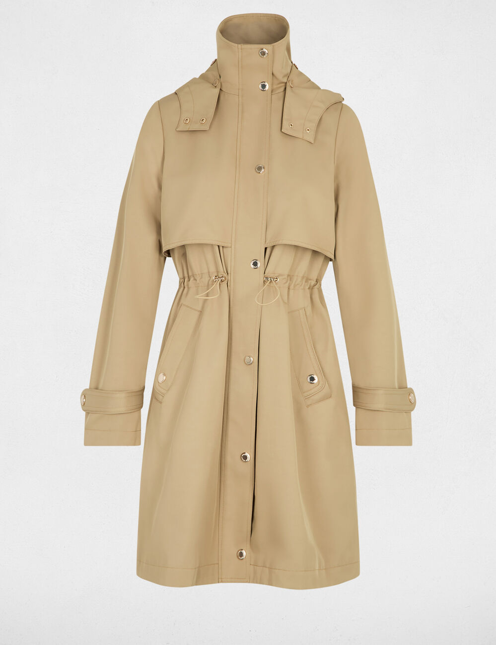 Parka larga con cuello alto beige mujer