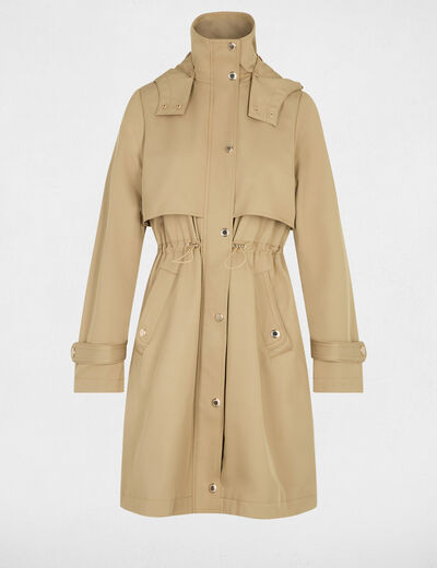Parka larga con cuello alto beige mujer