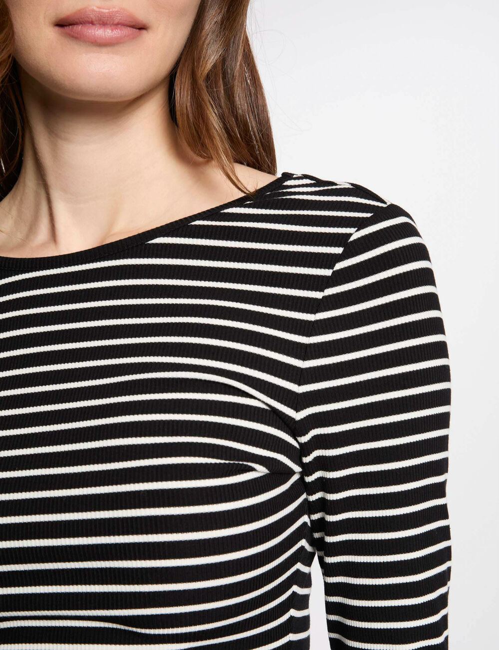 Camiseta manga larga rayas negro mujer